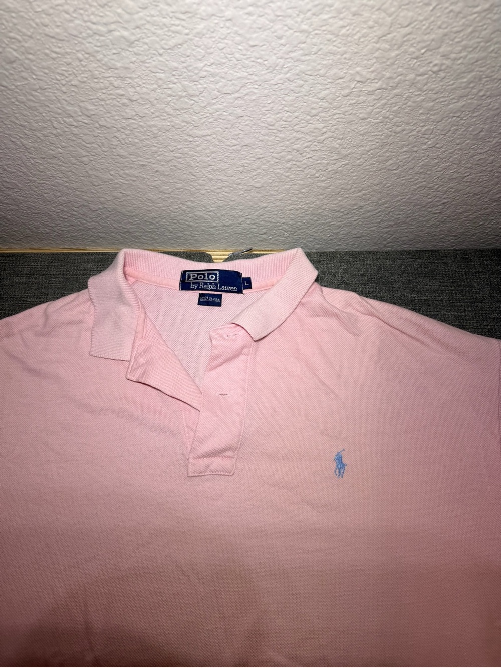 Polo Ralph Lauren Mens Large Pink Short Sleeve Pique Cotton Polo Shirt Blue Pony
